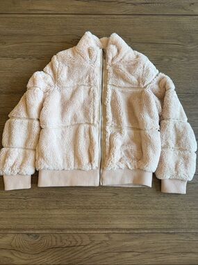Copper Key Faux Fur Zip-Up Jacket in Blush